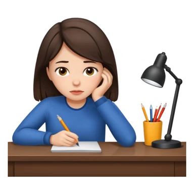 Brunette girl tired at desk sticker