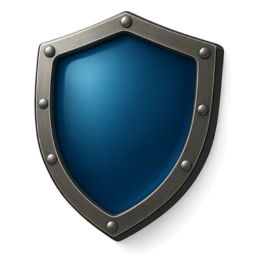 Make the blue center match the deep, rich blue from the attached reference image. Keep the shield facing directly forward, shiny glass-like center, metallic border, no point at the top, no symbols, no sword, transparent background, and all other details the same. sticker