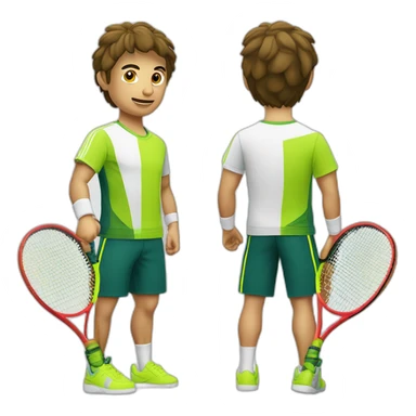 Ragazzo riccio con maglietta gialla gioca stanco con una racchetta da tennis sticker