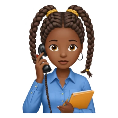 black girl on the phone with a notepad in colored formal shirt and braids sticker