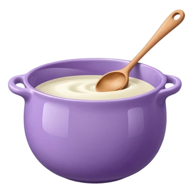 a lilac ceramic mixing bowl with a wooden spoon stirring sticker