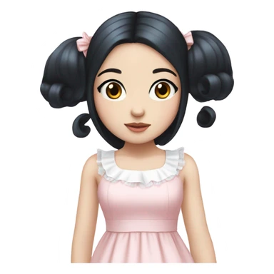 sweet lolita straight black hair blue eyes white skin light pink dress sticker