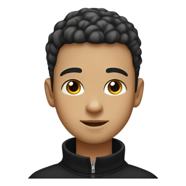 boy with light skin, buzz cut, no facial hair, wearing a smart black quarter zip jumper with white t shirt underneath. sticker