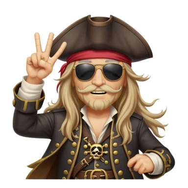 Captain Old Machine a pirate with long har and Wayferar sunglass showing Victory sign sticker