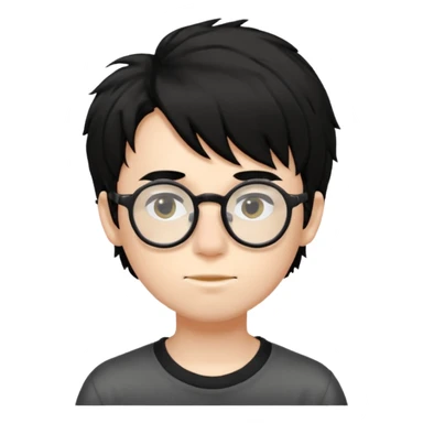 pale skin, black shaggy hair boy, big glasses that's tip on his nose and teenager  sticker