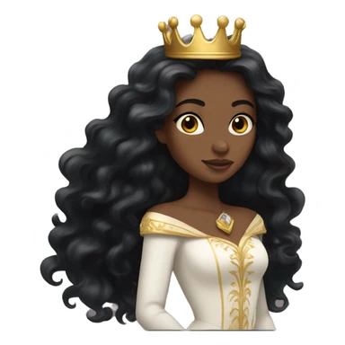 white princess with long black wavy hair and a golden crown sticker