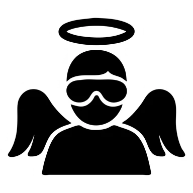 angel with goggles, solid filled icon style, bold and minimal, no color sticker