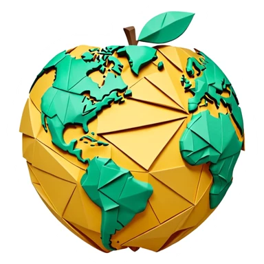 3D render of Papier-Mâché Globe made entirely of folded origami paper, sharp creases, cardboard texture, matte finish, visible paper grain, craft aesthetic, Apple emoji style, isolated on white background --v 6.0 sticker