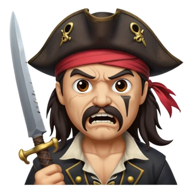 angry pirate with a knife in mouth sticker