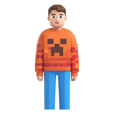 boy with a Minecraft sweater, 3D emoji style sticker