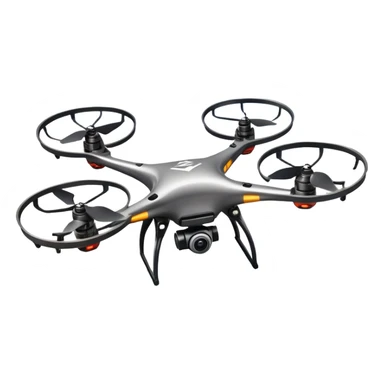 An icon showing a racing quadcopter drone in the foreground, flying at high speed through a course filled with obstacles and checkpoints. Other drones zoom in the background over a dynamic landscape. Transparent background highlights the thrill and precision of drone racing. sticker