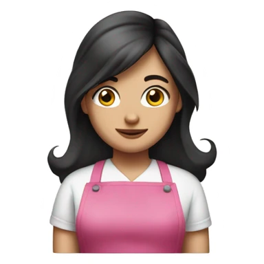 A white girl with long dark hair in pink apron sticker