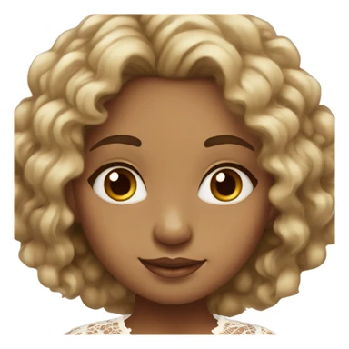 brown-skinned girl with brown eyes and dark brown curly hair with blonde highlights wearing cute lace top sticker