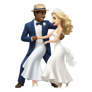 Puerto rican beard short brown hair with blue hat and navy blue suit first dance with blond long hair girl with white  wedding dress  sticker