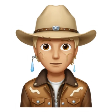 Cowboy with white cream all over face and dripping sticker