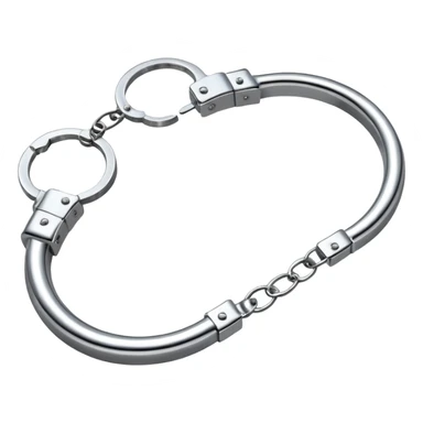 A pair of elegant handcuffs emoji made of silver chrome, smooth rounded design, glossy metallic reflections, luxury fetish aesthetic, minimal iOS emoji style, centered, clean white background sticker