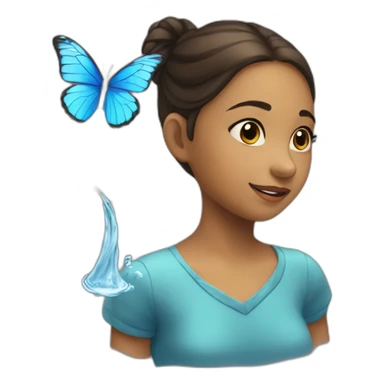 the girl is playing with a water butterfly sticker