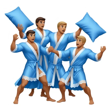 muscular men silk lace blue robe pillow fight  sticker