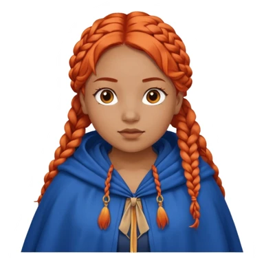 red orange braids hair girl, tan skin, fat, wear blue cloak sticker