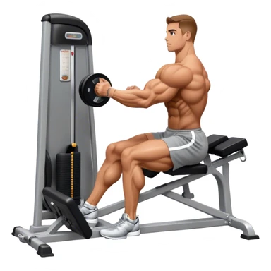 side-view bodybuilder seated weighted calf-raise machine lower leg exercise sticker