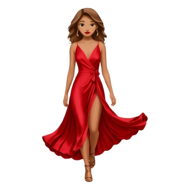 A model woman walking down a fashion runway in a beautiful red dress sticker