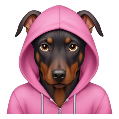 A doberman in a pink hoodie sticker