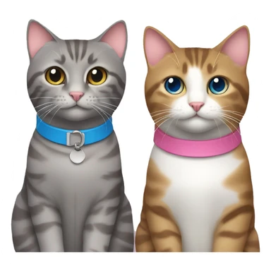 Grey tabby cat with blue collar and brown tabby cat with pink collar  sticker