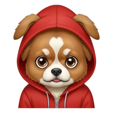 Brown Tibetan Spaniel dog wearing a red hoodie sticker