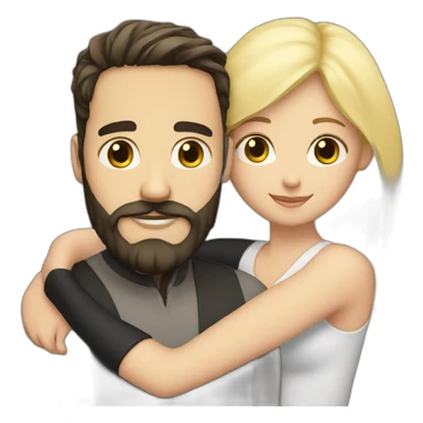 A white male with black hair and beard hugging a blond white female sticker