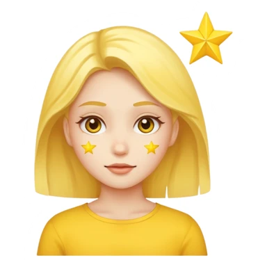 Human girl with a yellow star face head sticker