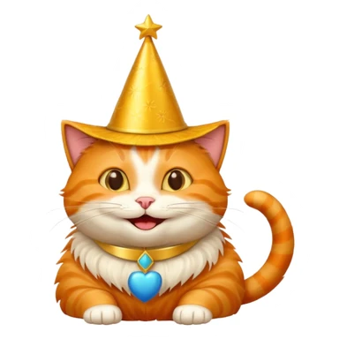 happy cat with a massive gold birthday hat sticker