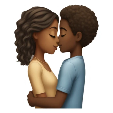 An African-American boy kissing a soft girl with brown hair sticker