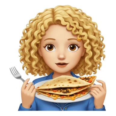 mujer con pelo rubio rizado comiendo quesadillas quemadas. sticker