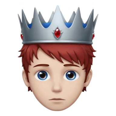 grey boy head with right eye blue and left eye red. he has messy brown hair and a silver crown with rubies on it sticker