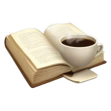 An open book on desk with cup of steaming coffee  sticker
