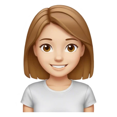 an while girl with brown hair highlighted with blone color, smiling , tshirt sticker