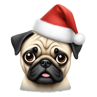 Pug wearing a Christmas hat sticker