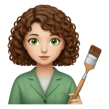 Девушка художник кудрявые коричневые волосы  стрижка каре Волосы средней длины зеленые глаза белая кожа sticker