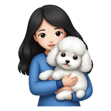  Asian girl with long dark hair hugging a white bichon sticker
