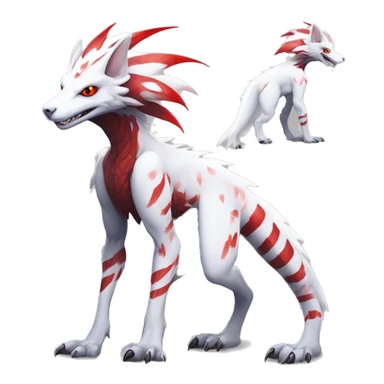 White edgy cute badass epic anthro modern albino sergal-vernid-Fakémon with red mane and red eyes with red edgy stripe patterns, full body sticker