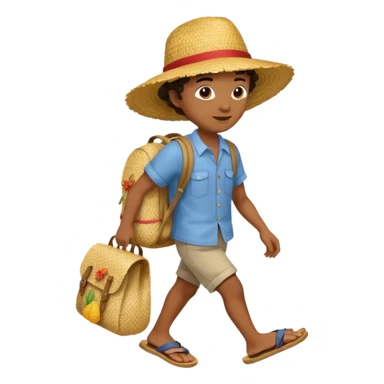 Créole réunionnais chapeau paille tong au pieds et sac a dos en rafffia sticker