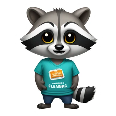 raccoon in a t-shirt with the inscription "cleaning" sticker
