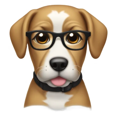 Dog wearing glasses with black hair sticker