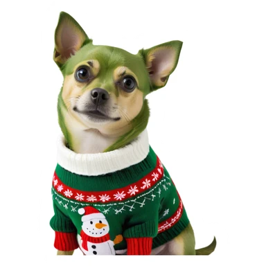 Black and white small dog wearing Christmas sweater sticker