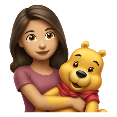 Pretty brunette girl hugging winne the Pooh  sticker