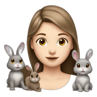 White Girl brown hair anD two Grey bunnies sticker
