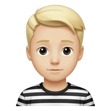 Blonde boy with hair slicked backwards, in a black and white vertical stripped t-shirt sticker