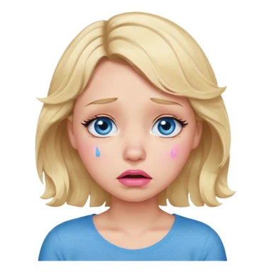 Girl Blonde short wavy hair,  blue eyes, cute blue top, long lashes, pink lips,crying with tears running down the face  sticker