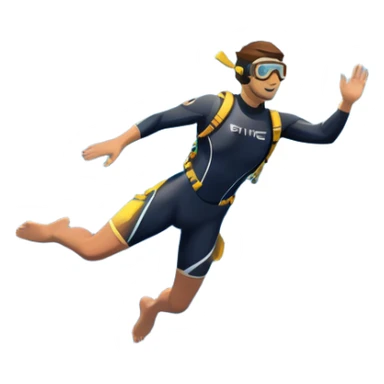 A diver mid-air, plunging from a high cliff into the sparkling ocean below. The background features rugged cliffs, clear blue water, and a bright sky, emphasizing the excitement and danger of the sport with a sense of freedom and adventure. sticker