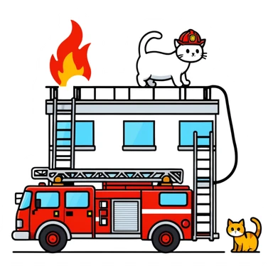 Fire truck with aerial ladder four firemen rescuing a cat sticker